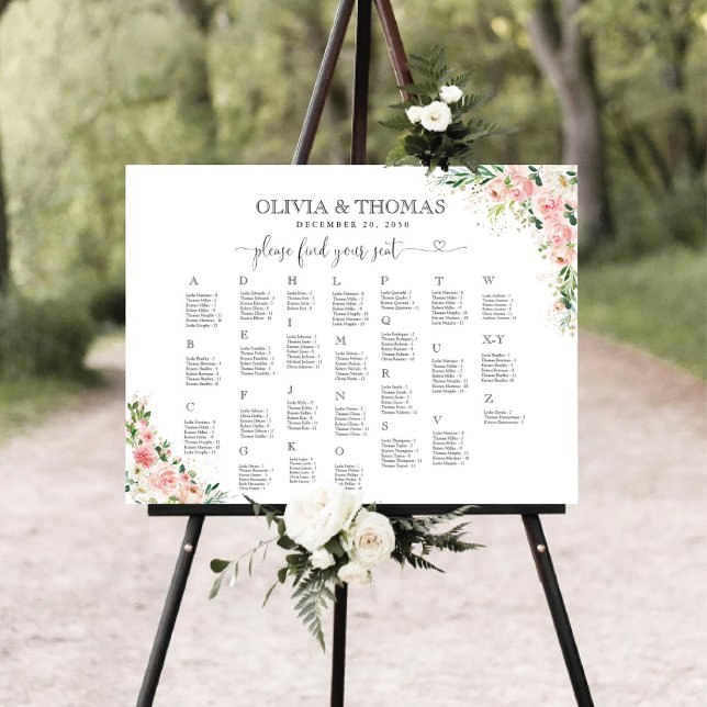 Blush Pink Rose Gold Alphabet Seating Chart  Foam Board (Creator Uploaded)
