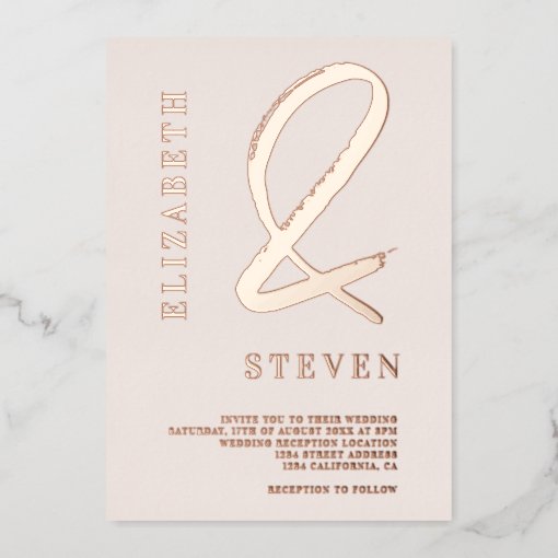 Blush Pink Rose Gold Ampersand Names Photo Wedding Foil Invitation Zazzle 3401