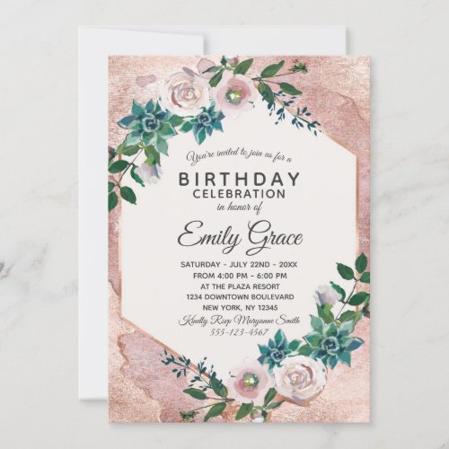 Blush Pink Rose Gold Birthday Party Invitation