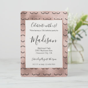 Blush Pink Rose Gold Black Eyelashes Invitation
