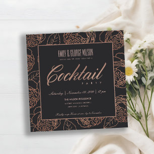 BLUSH PINK ROSE GOLD BLACK FLORAL COCKTAIL PARTY INVITATION