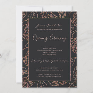 BLUSH PINK ROSE GOLD BLACK FLORAL OPENING CEREMONY INVITATION