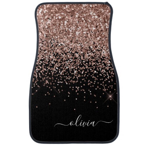 Blush Pink Rose Gold Black Glitter Monogram Name C Car Floor Mat