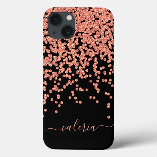 Blush Pink Rose Gold Black Glitter Monogram Name iPhone 13 Case