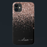 Blush Pink Rose Gold Black Glitter Monogram Name iPhone 11 Case<br><div class="desc">Rose Gold - Blush Pink and Black Faux Sparkle and Dripping Glitter Brushed Metal Monogram Name and Initial Phone. This makes the perfect sweet 16 birthday,  wedding,  bridal shower,  anniversary,  baby shower or bachelorette party gift for someone that loves glam luxury and chic styles.</div>