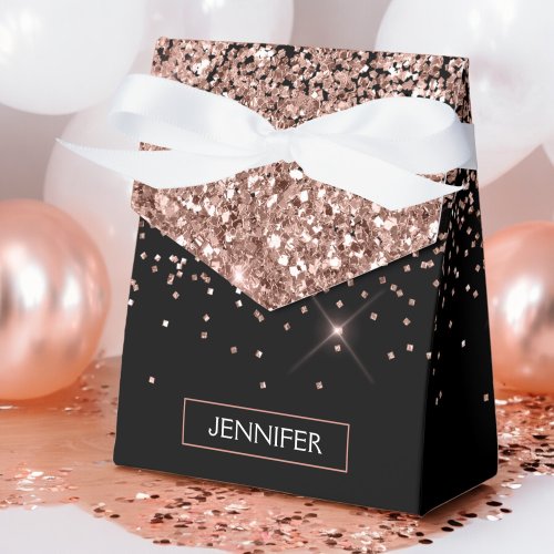 Blush Pink Rose Gold Black Glitter Monogram Name Favor Boxes