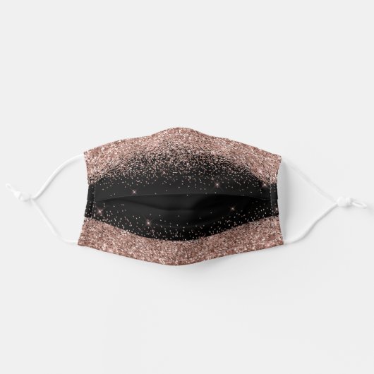 Blush Pink Rose Gold Black Glitter & Sparkle Adult Cloth Face Mask (Front, Unfolded)