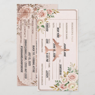 Blush Pink & Rose Gold boarding pass save the date