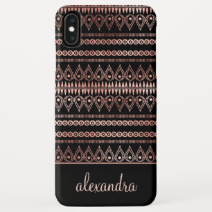 Blush Pink - Rose Gold Boho Pattern Monogram iPhone XS Max Case
