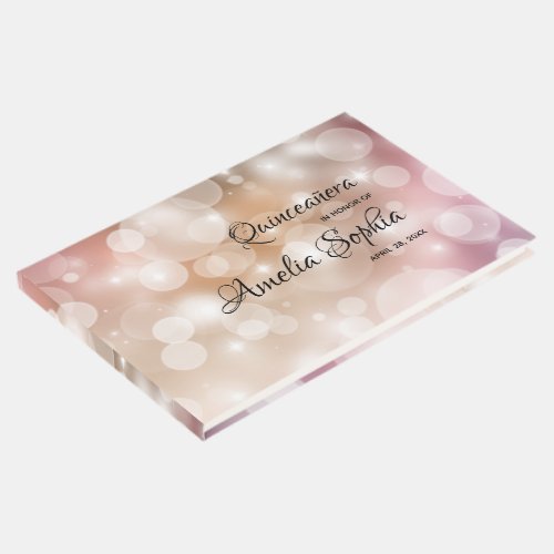 Blush Pink Rose Gold Bokeh Quinceanera Party Guest Book