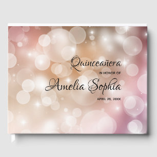 Blush Pink Rose Gold Bokeh Quinceanera Party Guest Book