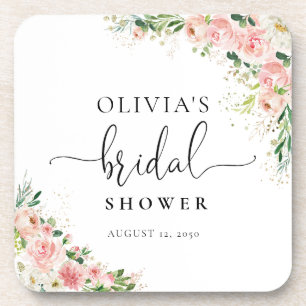 Blush Pink Rose Gold Bridal Shower Beverage Coaster