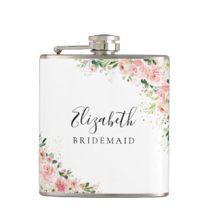 Blush Pink Rose Gold Bridal Shower Flask