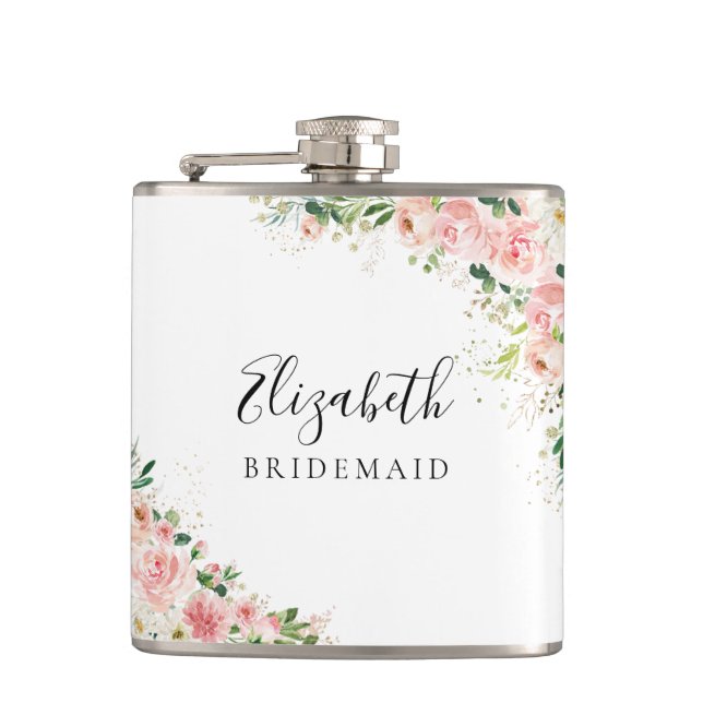 Blush Pink Rose Gold Bridal Shower Flask (Front)