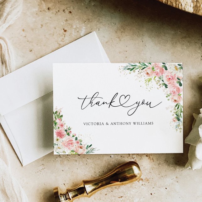 Blush Pink Rose Gold Bridal Shower Flat Thank You Card (Creator Uploaded)