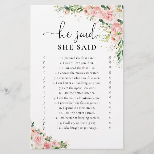 Blush Pink Rose Gold Bridal Shower Game