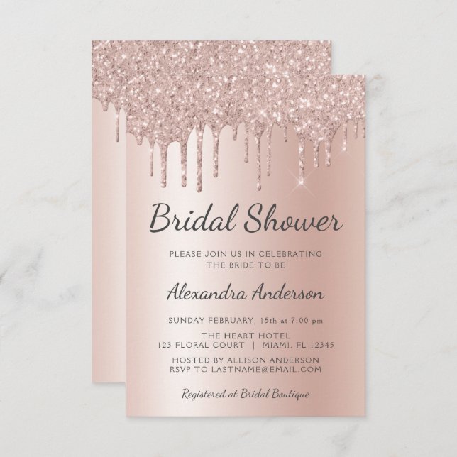 Blush Pink - Rose Gold Bridal Shower Invitation (Front/Back)