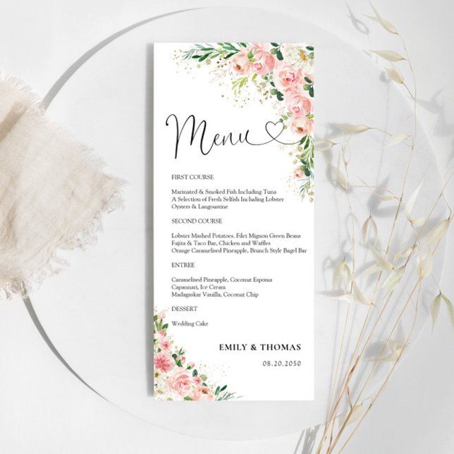 Blush Pink Rose Gold Bridal Shower Menu (Creator Uploaded)