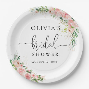 Blush Pink Rose Gold Bridal Shower Paper Plate