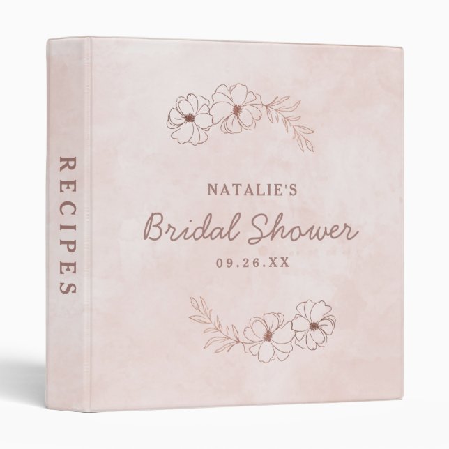 Blush Pink & Rose Gold Bridal Shower Recipe Card 3 Ring Binder (Front/Spine)