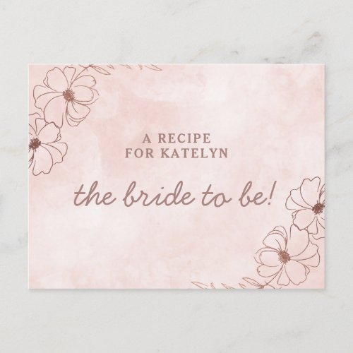 Blush Pink  Rose Gold Bride to Be Recipe Card