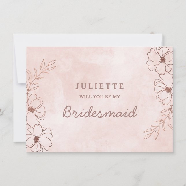 Blush Pink & Rose Gold Bridesmaid Proposal Card (Front)
