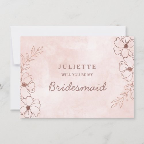 Blush Pink  Rose Gold Bridesmaid Proposal Card