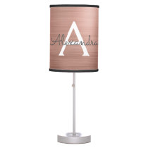 Blush Pink - Rose Gold Brushed Metal Monogram Name Table Lamp Blush Pink - Rose Gold Brushed Metal Monogram Name Table Lamp