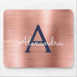 Blush Pink Rose Gold Burgundy Foil Monogram Name Mouse Pad<br><div class="desc">Rose Gold - Blush Pink and Navy Blue Faux Brushed Metal Monogram Name Monogram Mousepad. This Mousepad can be customized to include your first name and is great for going back to school or birthday or holiday Christmas gift.</div>