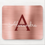 Blush Pink Rose Gold Burgundy Foil Monogram Name Mouse Pad<br><div class="desc">Rose Gold - Blush Pink and Burgundy Faux Brushed Metal Monogram Name Monogram Mousepad. This Mousepad can be customized to include your first name and is great for going back to school or birthday or holiday Christmas gift.</div>