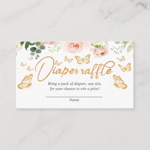 Blush Pink Rose Gold Butterfly Diaper Raffle Card