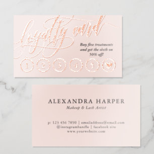 Blush Pink Rose Gold Calligraphy Loyalty Punch Foil Business Cards