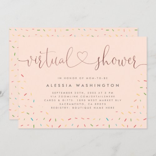 Blush Pink  Rose Gold Calligraphy Virtual Shower Invitation