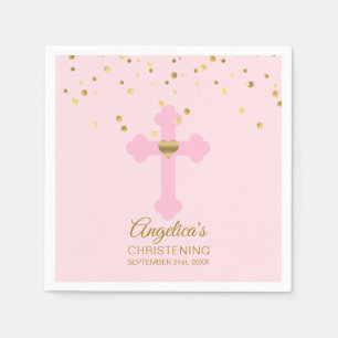 Blush Pink Rose Gold Confetti CHRISTENING BAPTISM Paper Napkins