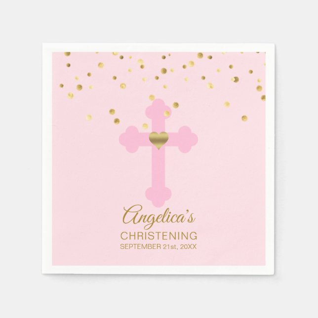 Blush Pink Rose Gold Confetti CHRISTENING BAPTISM Paper Napkins (Front)
