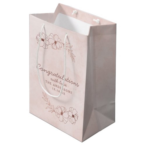 Blush Pink  Rose Gold Congratulations Wedding Medium Gift Bag