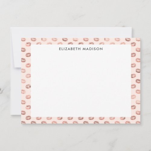 Blush Pink Rose Gold Copper Kiss Lips Lipstick Note Card