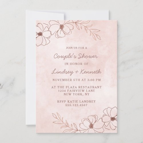 Blush Pink  Rose Gold Couples Wedding Shower Invitation