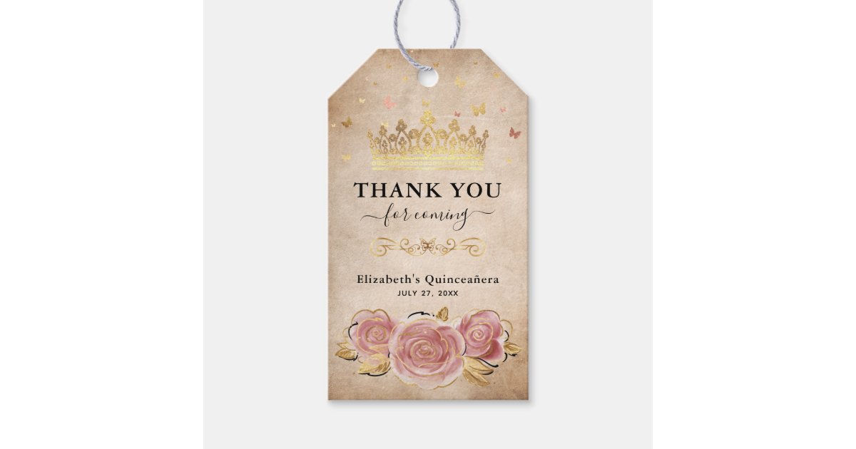 Blush Pink Rose Gold Crown Thank You Favor Gift Tags | Zazzle
