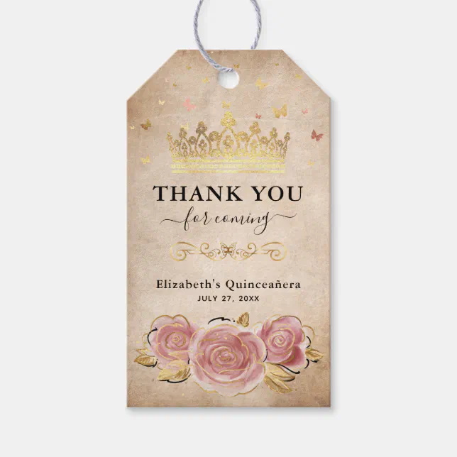 Blush Pink Rose Gold Crown Thank You Favor Gift Tags | Zazzle