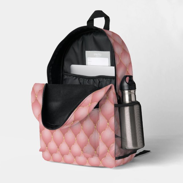 Blush Pink Rose Gold Diamond Printed Backpack (Back Corner Right (Open))