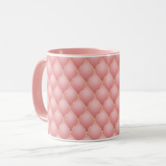 Blush Pink Rose Gold Diamond Tufted Coffes Mug (Front Left)