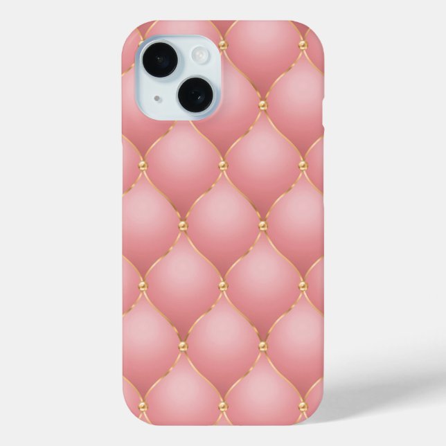 Blush Pink Rose Gold Diamond Tufted iPhone Case (Back)