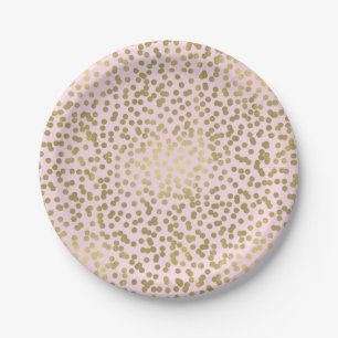 Blush Pink Rose & Gold Dots Confetti Elegant Glam Paper Plates