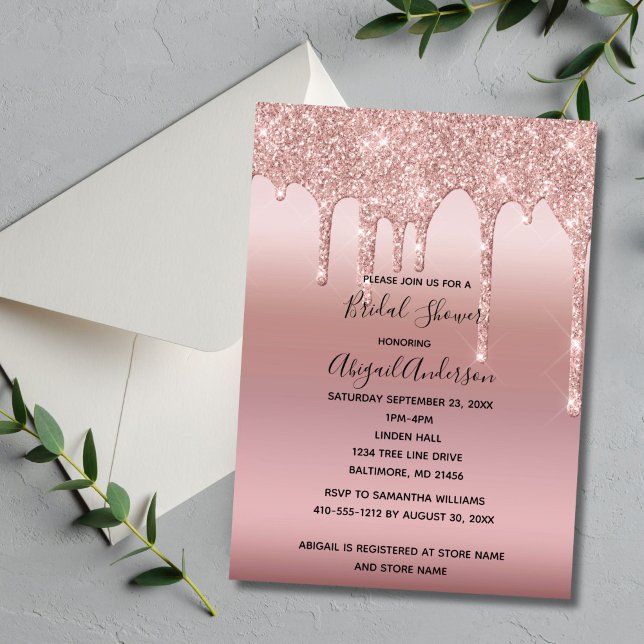 Blush Pink Rose Gold Drip Bridal Shower Invitation (Blush Pink Rose Gold Dripping Glitter Bridal Shower invitation. )