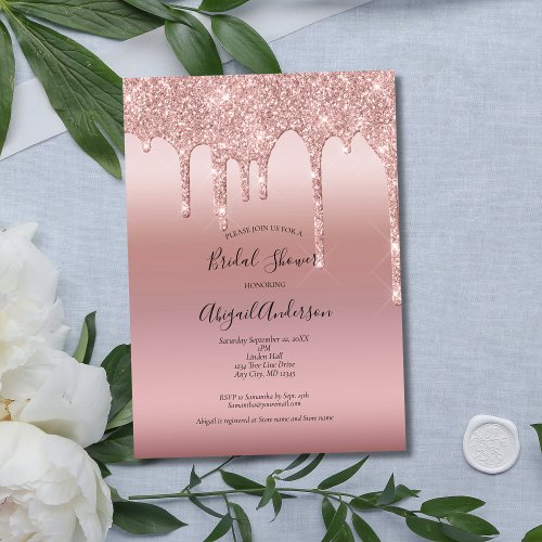 Blush Pink Rose Gold Drip Bridal Shower Invitation