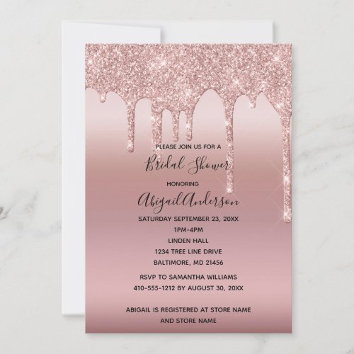 Blush Pink Rose Gold Drip Bridal Shower Invitation