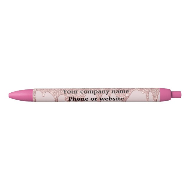 Blush Pink Rose Gold Dripping Glitter Personalized Pen (Front)
