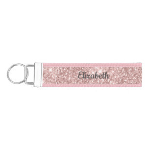 Blush Pink Rose Gold Dripping Glitter Trendy Glam Wrist Keychain