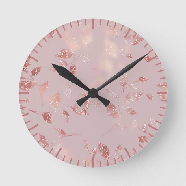 Blush Pink Rose Gold Elegant Round Clock (Front)
